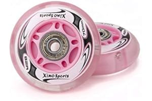 Xino Sports Inline Skates Replacement Wheels with LED Illuminating Lights, Bearings Included, Pack of 2, 70 mm