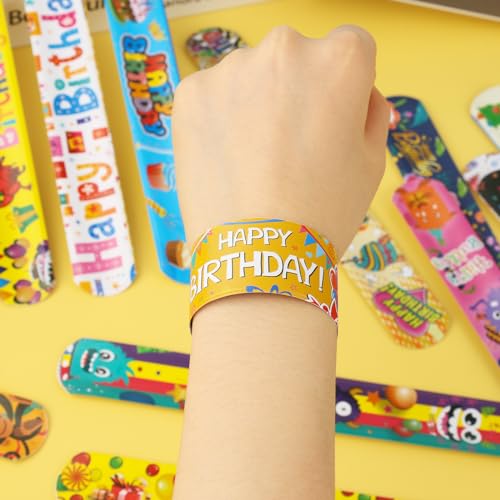 Shindel 96PCS Slap Bracelets for Kids, Kids Slap Wristbands Birthday Theme Snap Bracelets for Birthday Party Favors Classroom Prizes Kids Birthday