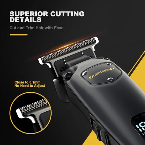 SUPRENT Mens Hair Clippers Cordless Rechargeable Hair Cutting Kits with LED Display Professional Hair Clipper and Trimmer for Barbers & Home Use