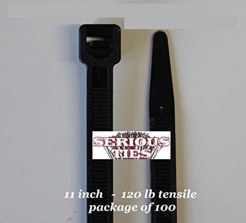 Serious Ties - 11 Inch Moderate Duty Cable Ties - 120 Pound Tensile Strength - UV Resistant Black - 100 PACK, UV RESISTANT BLACK)