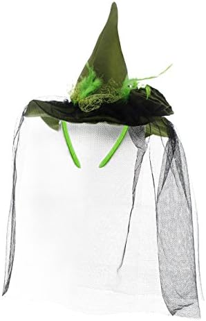 Mini Halloween Witch Hat Headband with Veil - Halloween Costume - 7.5" x 6.5" - Green