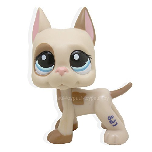 #1647 Littlest Pet Shop LPS Great Dane Dog Puppy Pink Ear Brown Patches Spotted