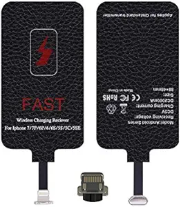 Fast Wireless Charger Adapter for iOS, iOS Charging Pad, Qi Receiver Compatible with iPhone 5,5S,6,6S,6Plus,7,7S,7Plus,SE(Black)