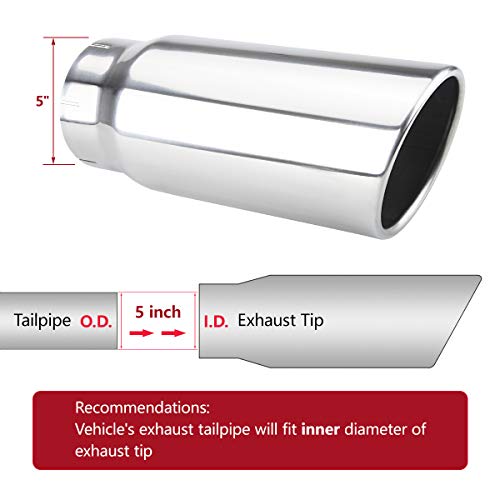 5 Inch Inlet Exhaust Tip 6 Inch Outlet 15 Inch Long Tailpipe Universal For Trucks Car Stainless Steel Bolt-On - Thumbnail 2