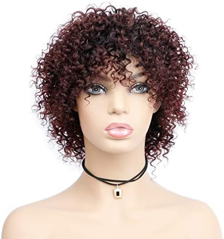 Goldfinch Ombre Red Kinky Curly Human Hair Wig Short Afro Curly Wig for Black Women 100% Brazilian Remy Curly Hair Wig Black to Red None Lace Wig Machine Made 5 inches