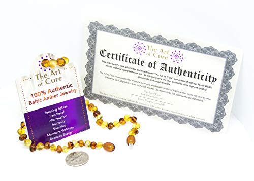 The Art of Cure Original Baltic Amber Teething Necklace- Polished Organic & Handmade (1x1) for boy or girl - 12.5 Inches size - Thumbnail 2
