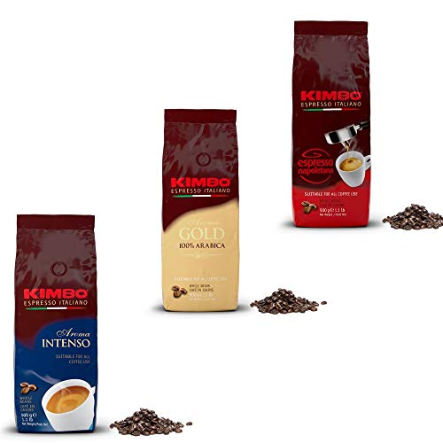 Kimbo ganze Kaffeebohnen Set mit 1 x Gold 100% Arabica, 1 x Espresso Napoletano und 1 x Aroma Intenso, drei 500g Beutel – Bild 3