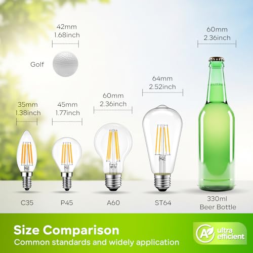 LVWIT E27 LED Bulbs Warm Light 2700K,Vintage Style ST64 LED Filament Bulb,3.8W Equivalent to 60W,806 LM,Ultra Efficient Class A Filament Bulbs,Energy Saving,Non-Dimmable,6U