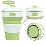 Collapsible Silicone Cup, HikeValley Foldable Travel Mug 12oz BPA FREE Food Grade for Outdoor Camping Hiking Picnic - Free Spoon