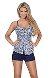 Womens Two Piece Padded V Neck Tankini Full Coverage Boyshort Bikini Swimsuit