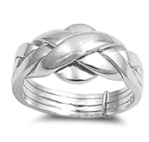 Sterling Silver Women's Puzzle Braid New Ring Polished 925 Band 11mm Size 14