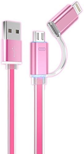 HANDY MOBILE Easy Find LED Light Up Metal Universal 2-In-1 Sync &amp; Charge Cable with 8 Pin Lightning &amp; Micro USB  Connectors for iPhone 6 6Plus, iPad Air Mini, Android Galaxy S5 S6
