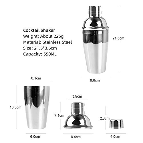 PowCube Cocktail Set,11-teiliges Cocktail Shaker Set,550 ml Edelstahl Bar Tool Set Barkeeper Kit mit Holzständer… – Bild 5