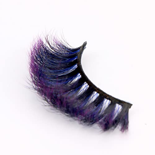 FOXSCOS 20MM COLORED EYELASHES,HALLOWEEN 3D MINK LASHES WITH COLOR,BEAUTIFUL NATURAL THICK COLORFUL FALSE EYELASHES 1 PAIR FOR CHRISTMAS NEW YEAR PARTY BALL COSPLAY（BLACK-PURPLE）