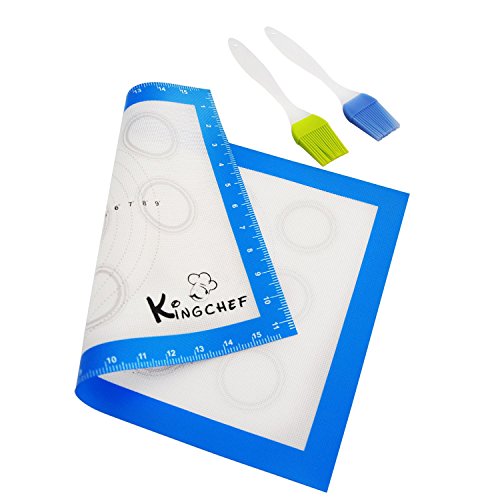 Silicone Baking Mat with Measurements plus 2 Silicone Brushes / Professional Grade / Non-stick Surface / Half Sheet 16-1/2