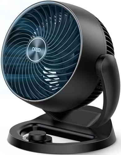 DREO Ventilador de Escritorio para Habitación, Ventilador Portatil con 3 Velocidades, Flujo 21,3m, Ventilador Silencioso 28dB, Ajuste Vertical Manual de 120°, Ideal para Hogar, Oficina Cocina, Negro