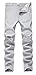 Qazel Vorrlon Men's Light Grey Skinny Ripped Slim Fit Stretch Designed Destroyed Denim Jeans