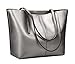 Obosoyo Women's Handbag Genuine Leather Tote Shoulder Bags Soft Hot Pewter