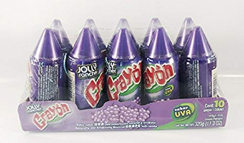 Box of Jolly Rancher Candy Crayon Grape 1.13-Ounce (Pack of 10) Authentic Mexican Candy with free kinder bar