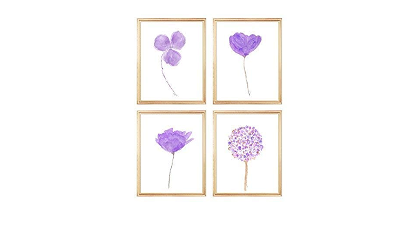Amazon.com: Purple Flower Wall Art, Set Of 4 Floral Watercolor Prints For Gallery Wall, Unframed : Handmade Products