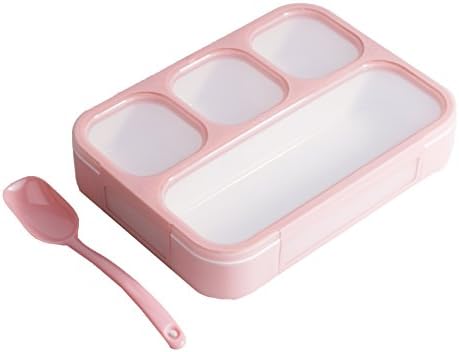 Bento Lunch Box by Banadim,Reusable Food Storage Container,BPA Free,Microwave Safe,Ultra-Slim Tray Style Leakproof 4-Compartment -pink