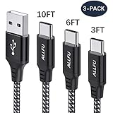 ALLFU USB Type C Cable,3Pack(3 6 10ft) USB-C to USB A 2.0 Fast Charger Nylon Braided Fast Charging Cord for Samsung Galaxy S9/S9+/S8/S8 Plus/Note 9 8,Google Pixel XL,LG V20 G6 G5 Nintendo-Black&amp;silver