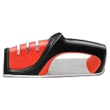 Knife Sharpener Kit, METALBAY Chef Safe & Skidproof 3-stage Steel Diamond Knife Sharpending Set with Repairing, Restoring, and Polishing,Chefs Choice Knife Sharpening System-Red & Portable