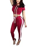 ChongErfei Women's Sexy Bodycon Round Neck Hoody Pants 2-Piece Jumpsuit Sportswear