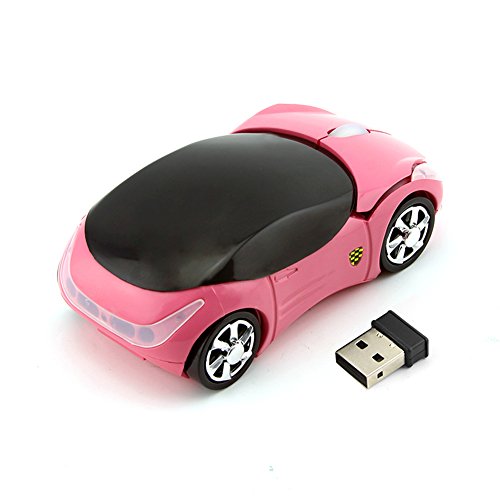 3D Sports Car Shape 2.4GHz Wireless Mouse Optical Gaming Mouse with USB Receiver for PC Laptop Computer (Pink)