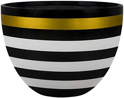Satu Bumi Barton Designer Egg Plant Pot - Small Black & White Stripe with a Gold Band at Rim