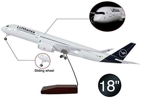 Lose Fun Park Airbus German Lufthansa A350 1:160 Model Airplane with LED Light and Landing Gear Aircraft for Gift or Decoration