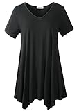 LARACE Women Casual T Shirt V-Neck Tunic Tops for Leggings(2X, Black)