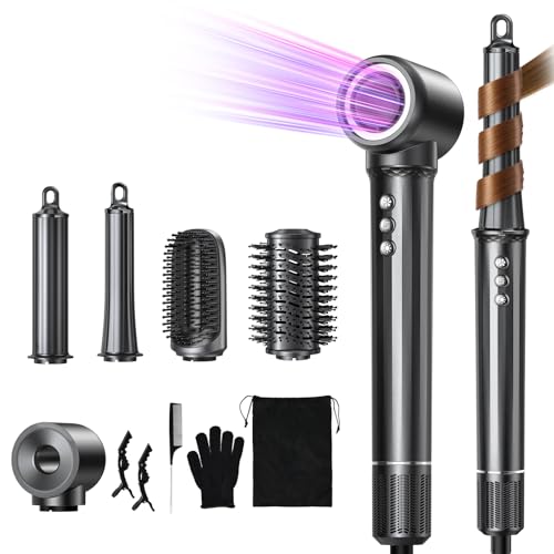 Uwithm Airstyler 5 in 1, Hairstyler 110000 rpm Professional Ionic Blow Dryer with 2 Size Curling Iron Auto-Wrap, Volume Brush, Hair Straightener Brush, Hair Styler for Quick Drying, No Heat Damage