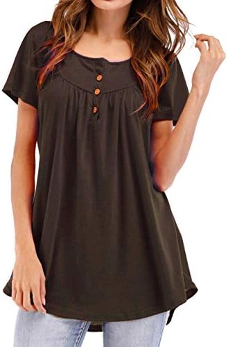 Short Sleeve Shirts for Women Plus Size Tops Summer Blouse Loose Tunics Brown XXL