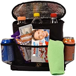Car Back Seat Organizer with Zippered Thermally Insulated Compartment – Multiple Pockets with See-Through Design for Easy Access – Portable Tissue Paper Dispenser Holder – Easy Installation
