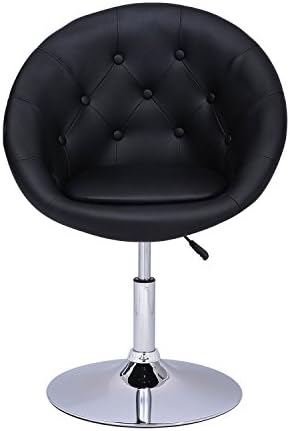 Asense Round-Back Swivel Chair, Cushioned Leatherette Adjustable Barstool Chair, Lift Barstool Chair, Chrome Finish Pedestal Base.