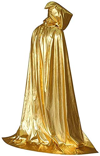 Halloween Cape Golden Hooded Cloak Full Length Robe Cape with Tether for Halloween Costume Cosplay Party