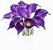 simpleyourstyle Calla Lily Artificial Flower 20pcs No Vase Bridal Wedding Bouquet 20 Head Latex Real Touch Flower Bouquets (Purple)