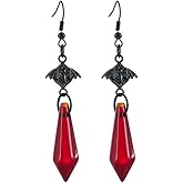 Gothic Dark Bat Dangle Earrings Red Black Crystal Gems Bat Earrings Punk Rock Style Bats Animal Earrings Halloween Costumes Earrings Jewelry for Women