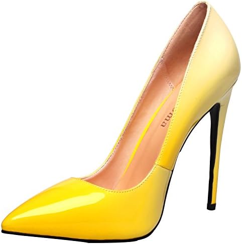 ZAPROMA Luxury Petent Pointed Toe Stilettos High Heel Pumps Shoes for Women Size 4-15 US, Yellow White, 8.5 B(M) US