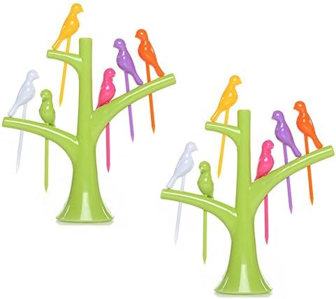 Creative,6pcs Bird Shape Lunch Party Bento Dessert Snack Salad Fruit Fork Tree Holder Set - Pack of 2 (color Random)