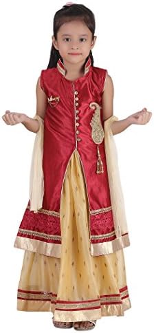 Qeboo Girls Party Wear/Ethnic - Embroidered Cotton/Net Lehenga Choli Dupatta Set with Sizes from 3 Years Old to 9 Years Old
