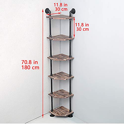 Weven 6-Tier Industrial Pipe Corner Shelves Modern/Rustic Book Shelves with Real Wood,Corner Bookshelf Display Stand,Metal Standing Home Decor Shelf Units
