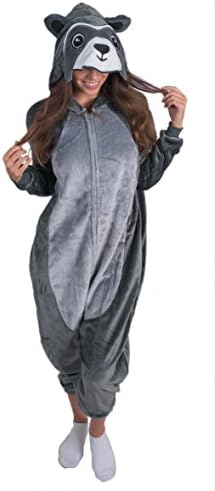 Adult Onesie Raccoon Animal Pajamas Comfortable Costume with Zipper and Pockets
