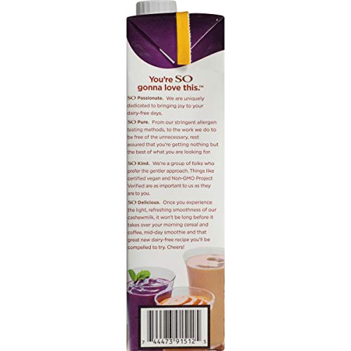 So Delicious Dairy Free Cashewmilk Beverage Unsweetened Vanilla 32 oz (Pack of 6), Dairy Soy Coconut and Almond Alternative Unsweetened Vanilla Milk Drink, Shelf-Stable Aseptic Packaging