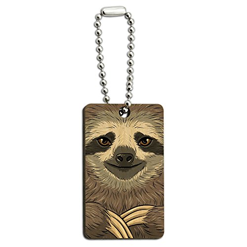 Sloth Face Wood Wooden Rectangle Key Chain