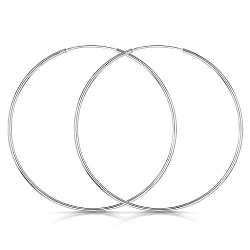 Amberta 925 Sterling Silver Fine Circle Endless Hoops - Polished Round Sleeper Earrings Diameter Size: 20 30 40 60 80 mm (60mm)