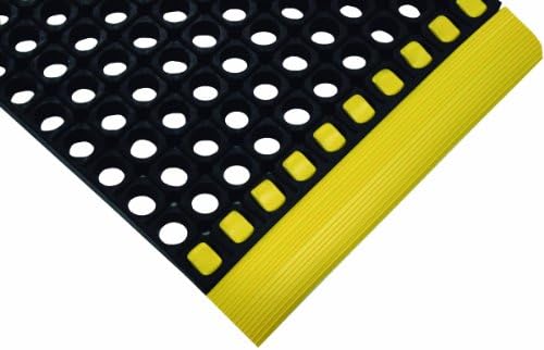Wearwell Natural Rubber 477 WorkSafe Heavy Duty Anti-Fatigue Mat, for Wet and Non-Caustic Areas, 28" Width x 40" Length x 7/8" Thickness, Black / Yellow
