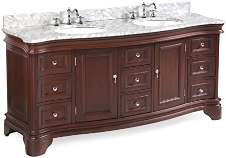 Katherine 72-inch Double Bathroom Vanity (Carrara/Chocolate): Includes Chocolate Cabinet with Authentic Italian Carrara Marble Countertop and White Ceramic Sinks