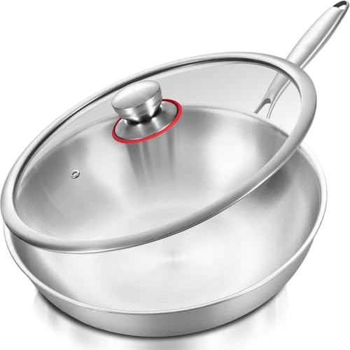 ORCHID M® Tri-Ply Stainless Steel Pan,Frying Pan with Lid, Compatible with All Cooktops,Fast & Even Heat, Skillet, Induction Cookware, Cooking Pan, Stir Fry Pan, Dishwasher Safe (26CM)